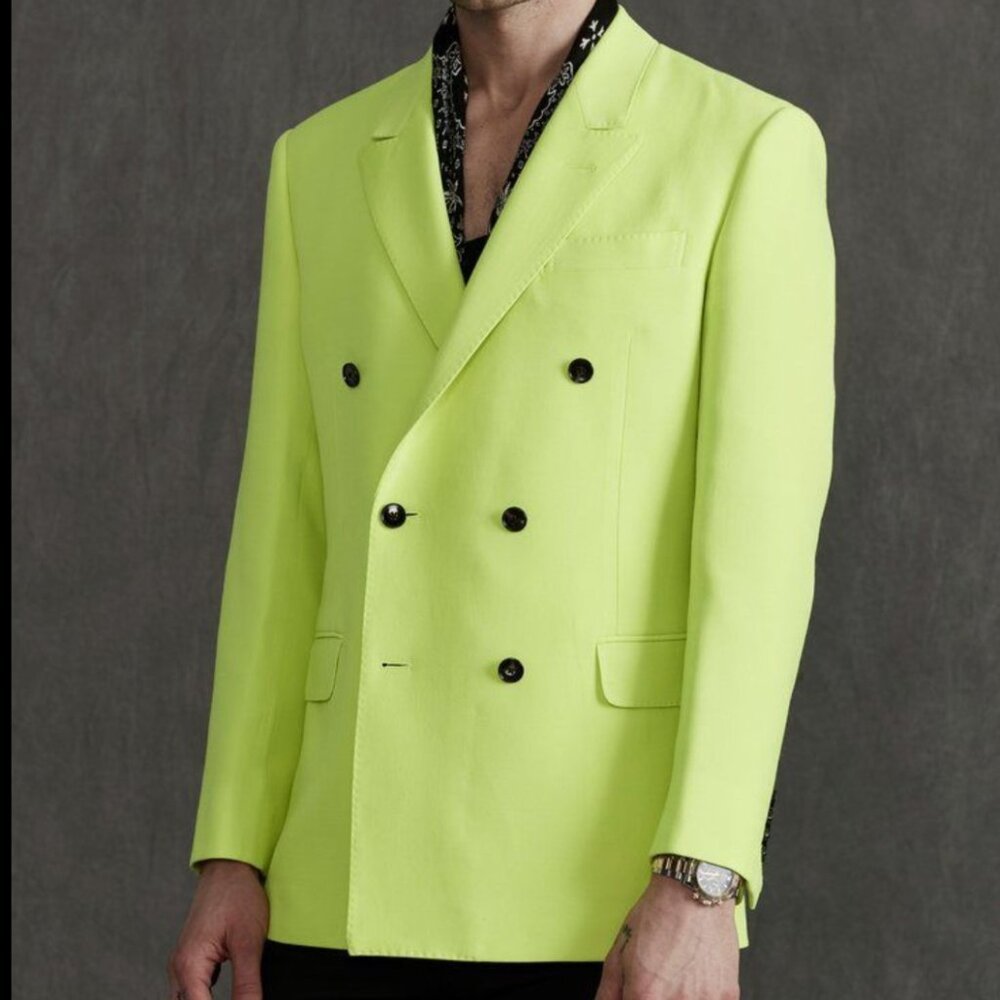 Teddy VonRanson  Double Breasted Suit Jacket in Neon Yellow